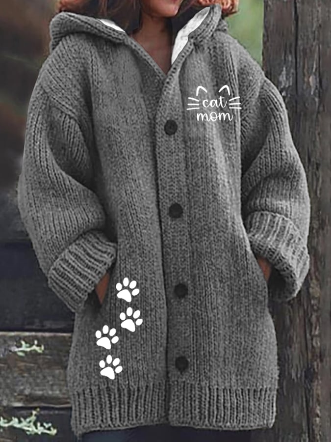 Women'S Cute Paw Print Button Design Jacket