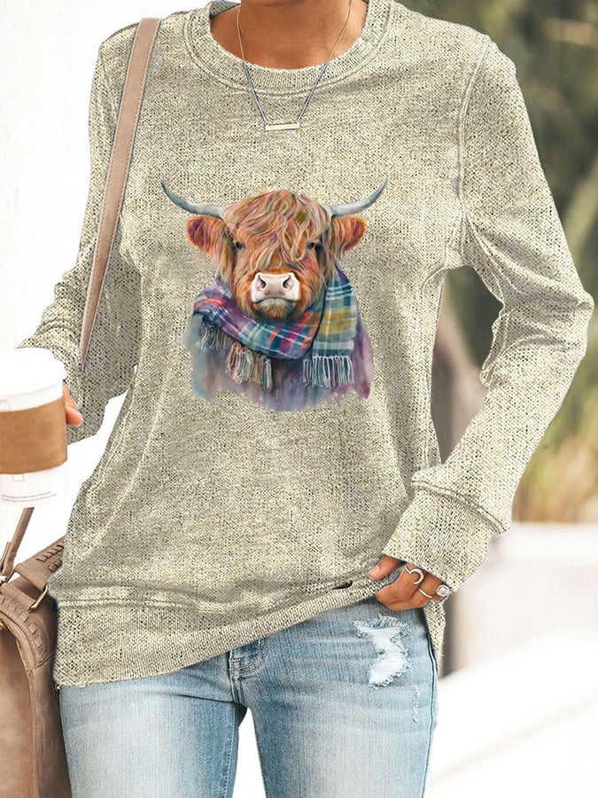 Women's West Highland Cow Print Long Sleeve Casual T-Shirt