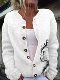 Women's Cute Cats Printing Flowers Knit Cardigan