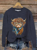 Women's West Highland Cow Print Crew Neck Casual Woolen Wear